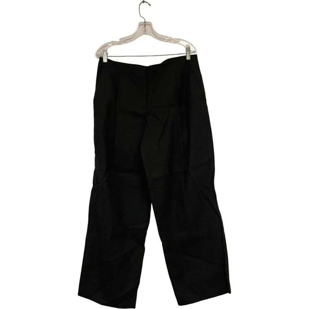 Massimo Dutti Womens Pants EU 42 US 10 Black Wide Leg Linen Trouser 5005/984 NWT